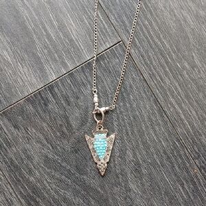 Silver and Turquoise Pendant Necklace Boho Western Style